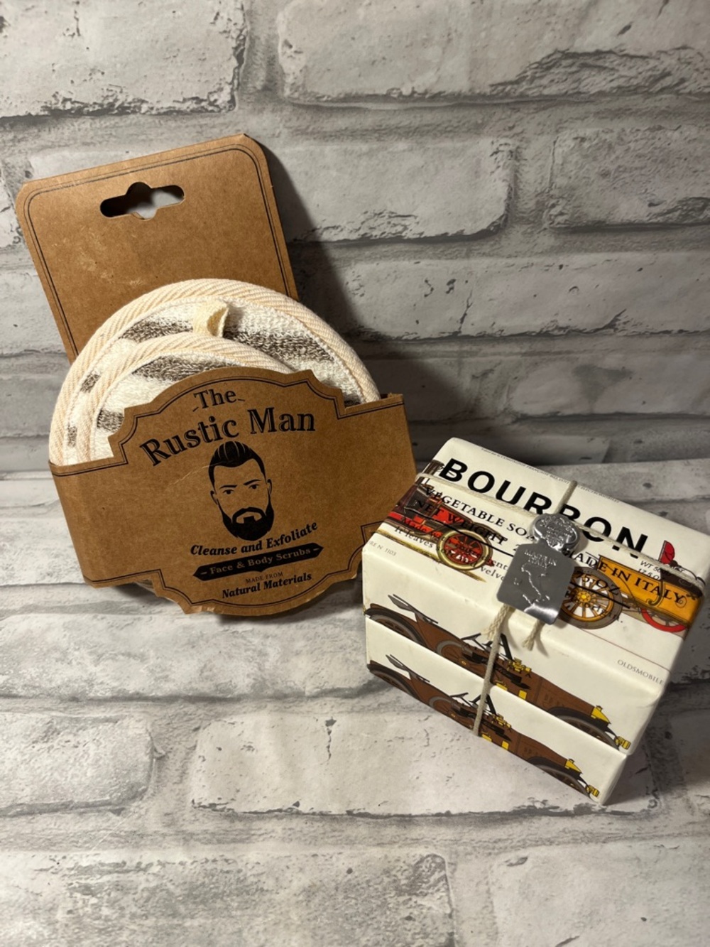 The Rustic Man Natural Exfoliating Face & Body Scrubs  with 2 bars Bourbon soaps